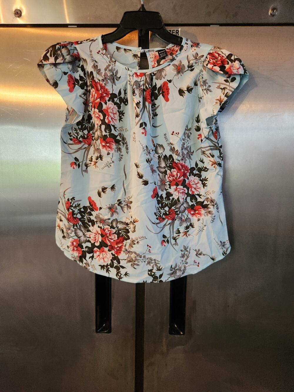 Shein Floral Print Keyhole Blouse Women's Size XL Cream